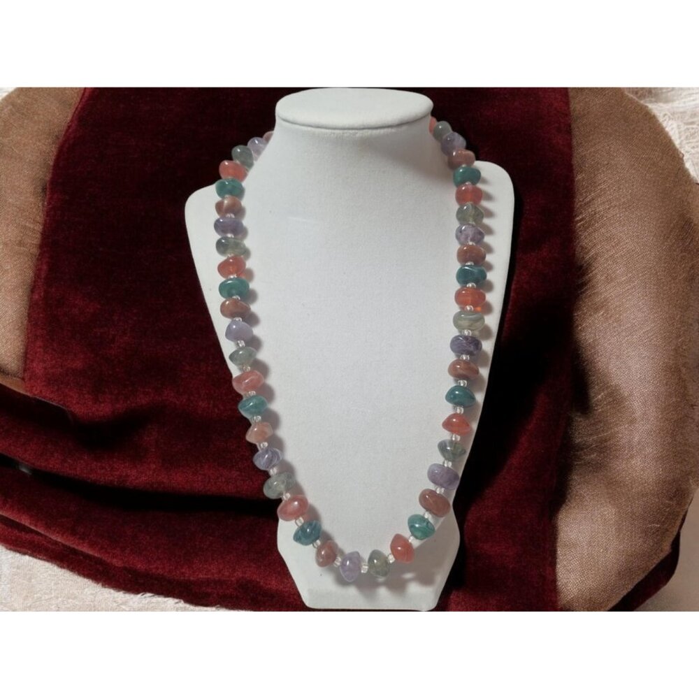 Vintage Lucite Nugget Bead Choker Necklace, Faux Stone Rainbow Necklace, Colorfu - Picture 6 of 9